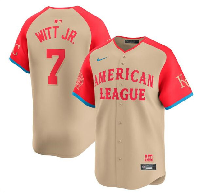 Men's American League #7 Bobby Witt Jr. Cream 2024 All-Star Limited Stitched Jersey Men's American League #7 Bobby Witt Jr. Cream 2024 All-Star Limited Stitched Jersey